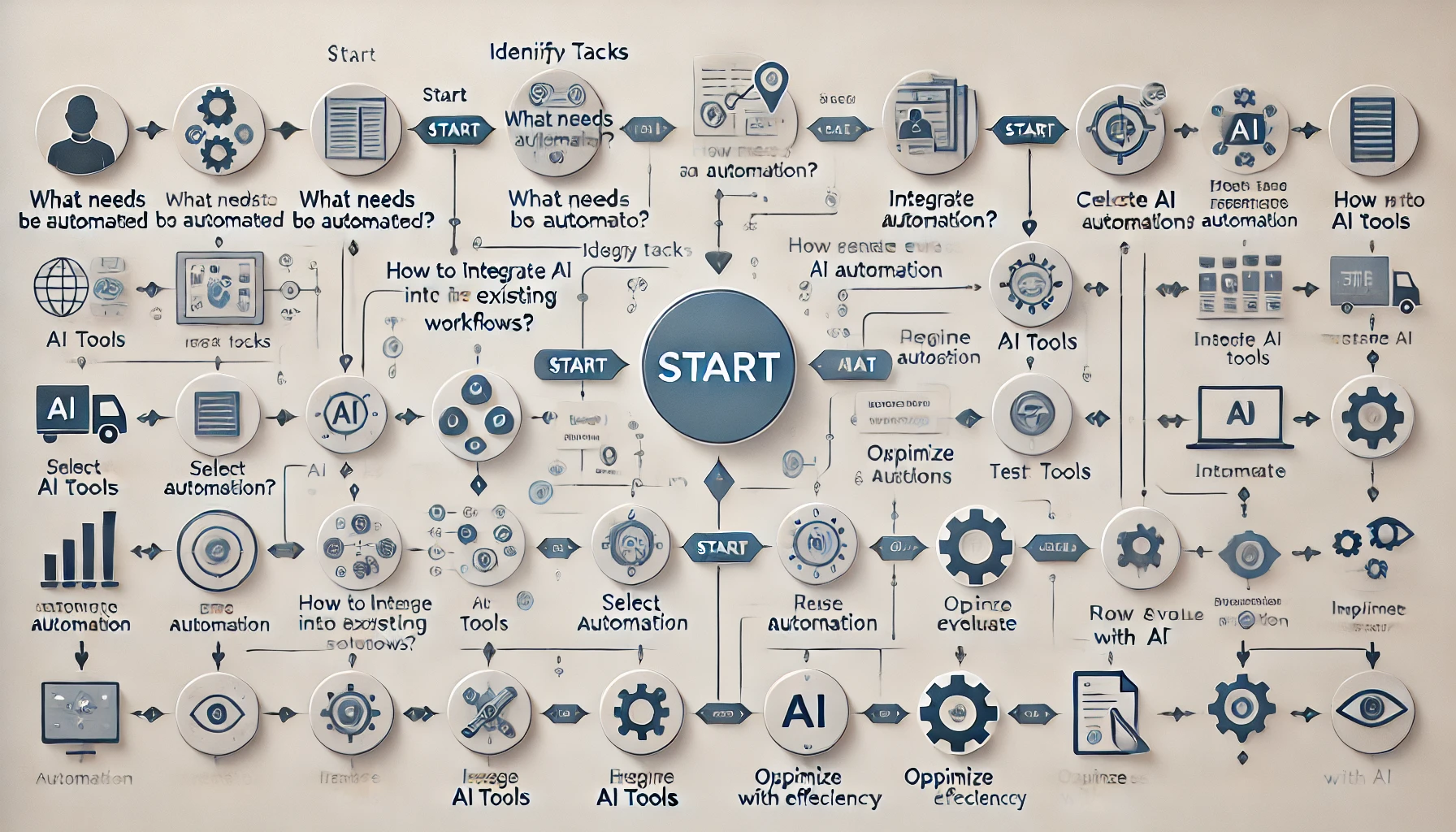 Flowchart of steps to adopt AI tools for productivity